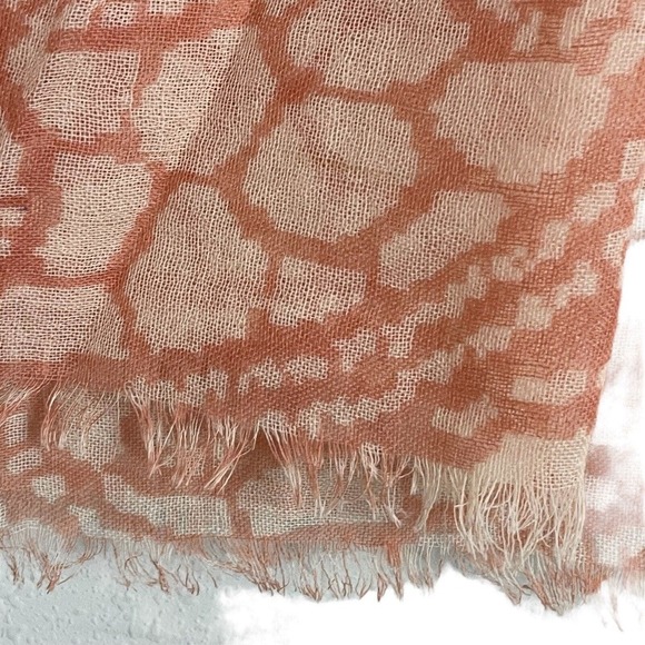 Wool Rectangular Scarf Orange Peach Raw Hem Wrap Shawl 30" x 79" - Picture 4 of 4